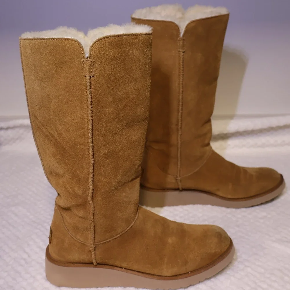 Koolaburra by UGG Womens 8 Tall Boots Chestnut Suede Faux Fur Lining 1015880